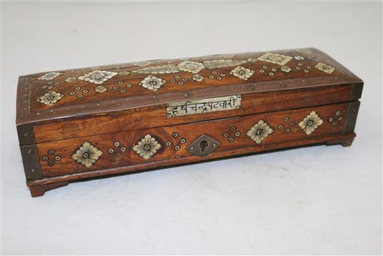 An Indian Box and a Persian brass scribes case, 19th century, 27cm and 20cm